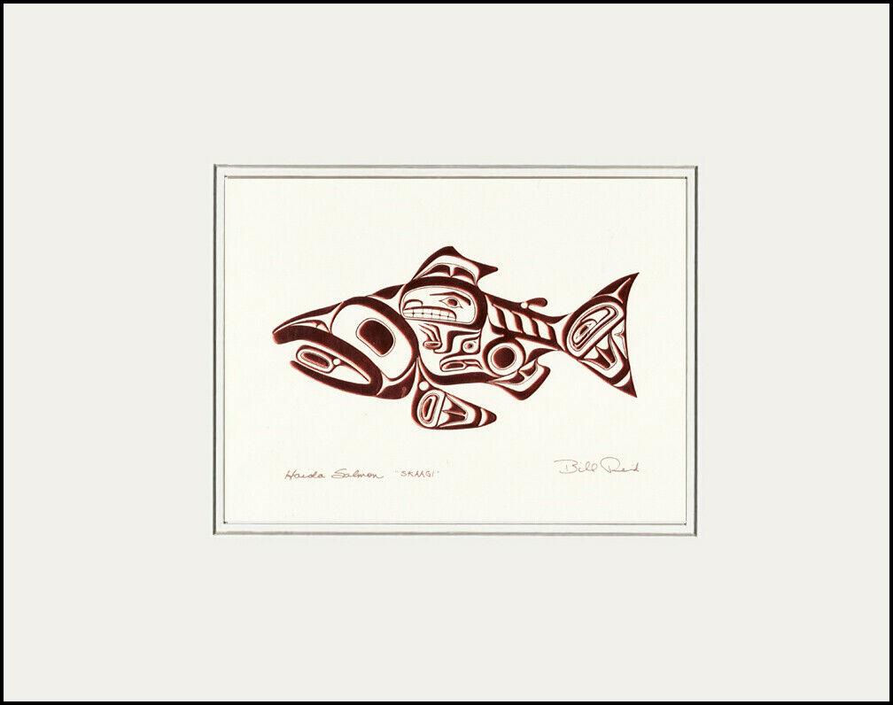 Haida Salmon  11" X 14"  Copper Embossed Matted Art Print By Bill Reid - 7440