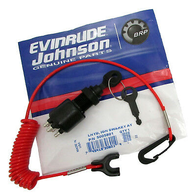 Evinrude/johnson/brp New Oem Ignition Key Switch & Safety Lanyard 5005801